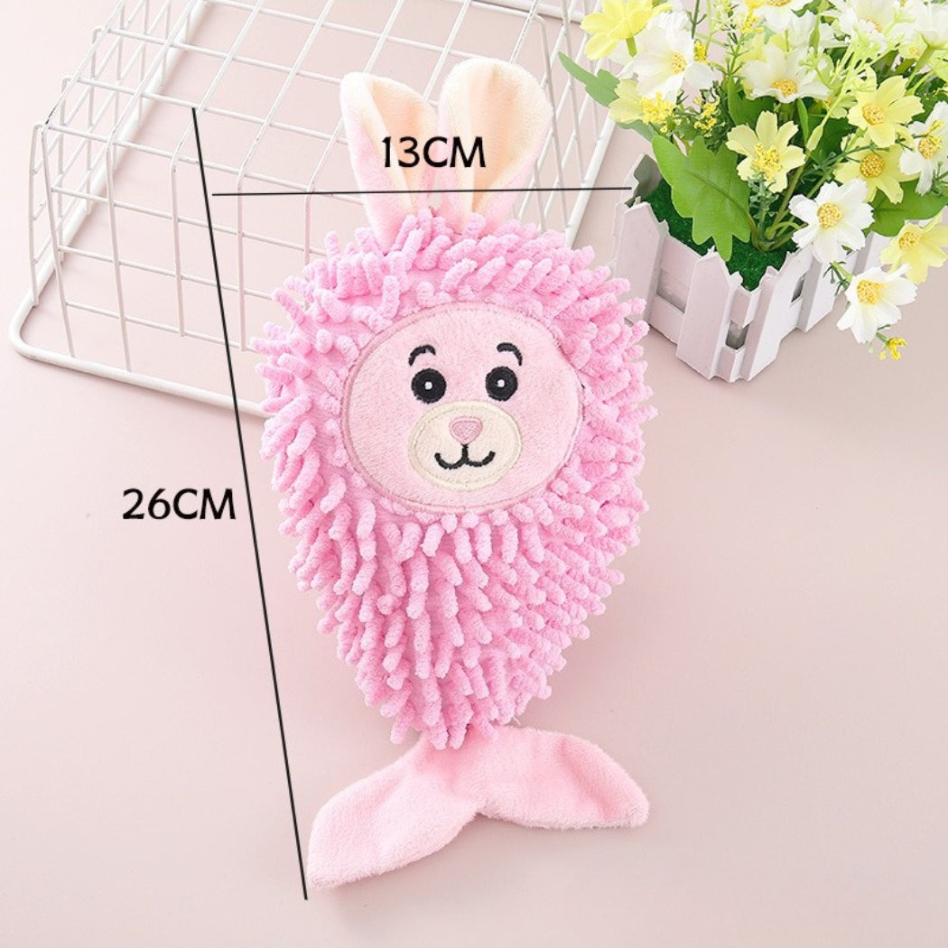 Petkin Animal Mop Plush Dog Toy held in hand showing size and texture