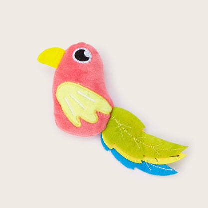 Moo bright bird plush toy displayed on white background