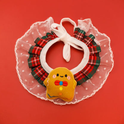 Christmoo - Cartoon Plaid Lace Trim Cat Christmas Collar