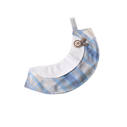 Mokka plaid rosette cape collar displayed on a mannequin for cats and small dogs