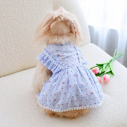 Ozzie - Light Blue Polka Dot Bow Cat and Dog Dress