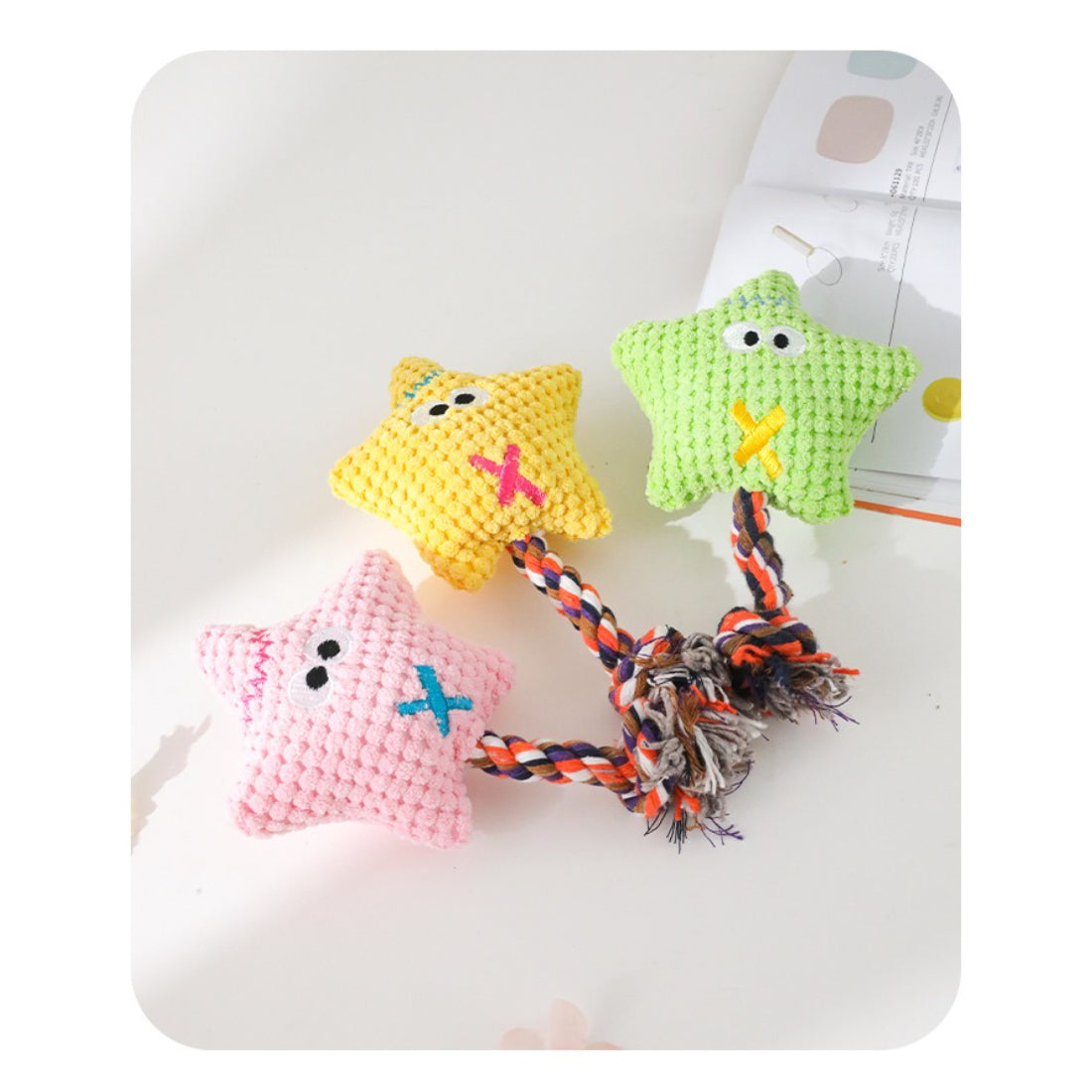 Petkin Interactive Star Plush Rope Dog Toy displayed on white background