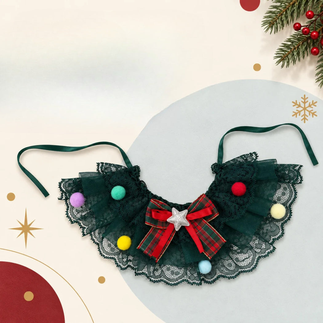 Mokka Christmas Lace Pet Collar with Bow