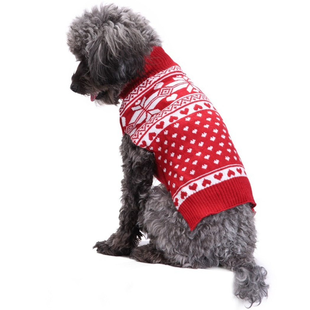 Ozzie - Festive Snowflake Heart Pattern Dog Sweater