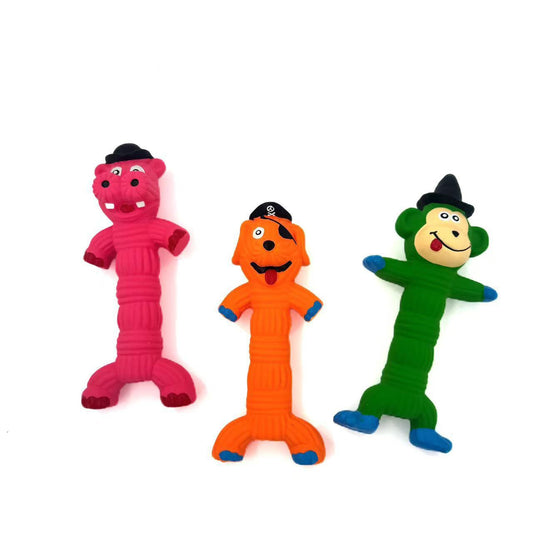 Petkin funny character squeaky dog toy made of durable rubber in a bright color