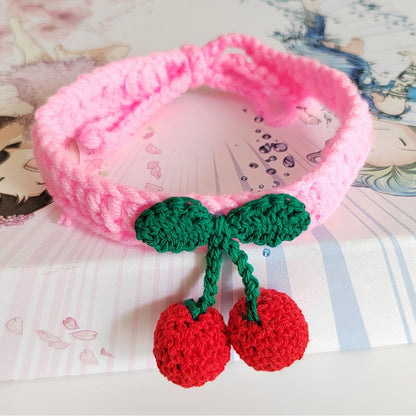 Mokka - Cherry Accent Tie Strap Decorative Cat Collar