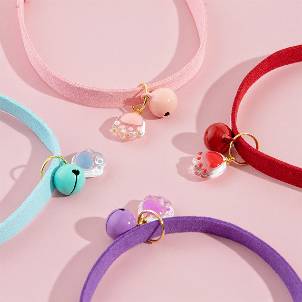 Mokka - Paw Charm Bell Accent Solid Cat Collar