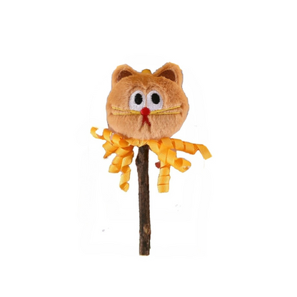 Moo - Curled-Ribbon Bell Cat-Face Stick Toy