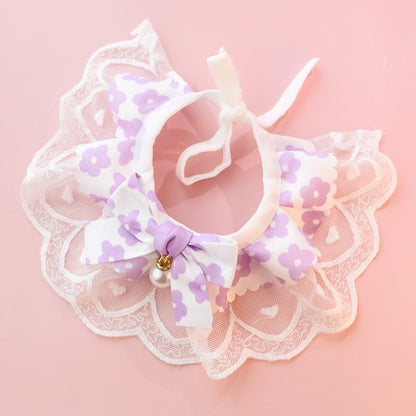 Mokka - Scalloped Lace Floral Bow Tie Cat Collar