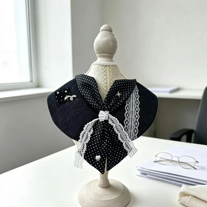 Mokka - Polka Dot Bow Lace Bib Pet Neckwear