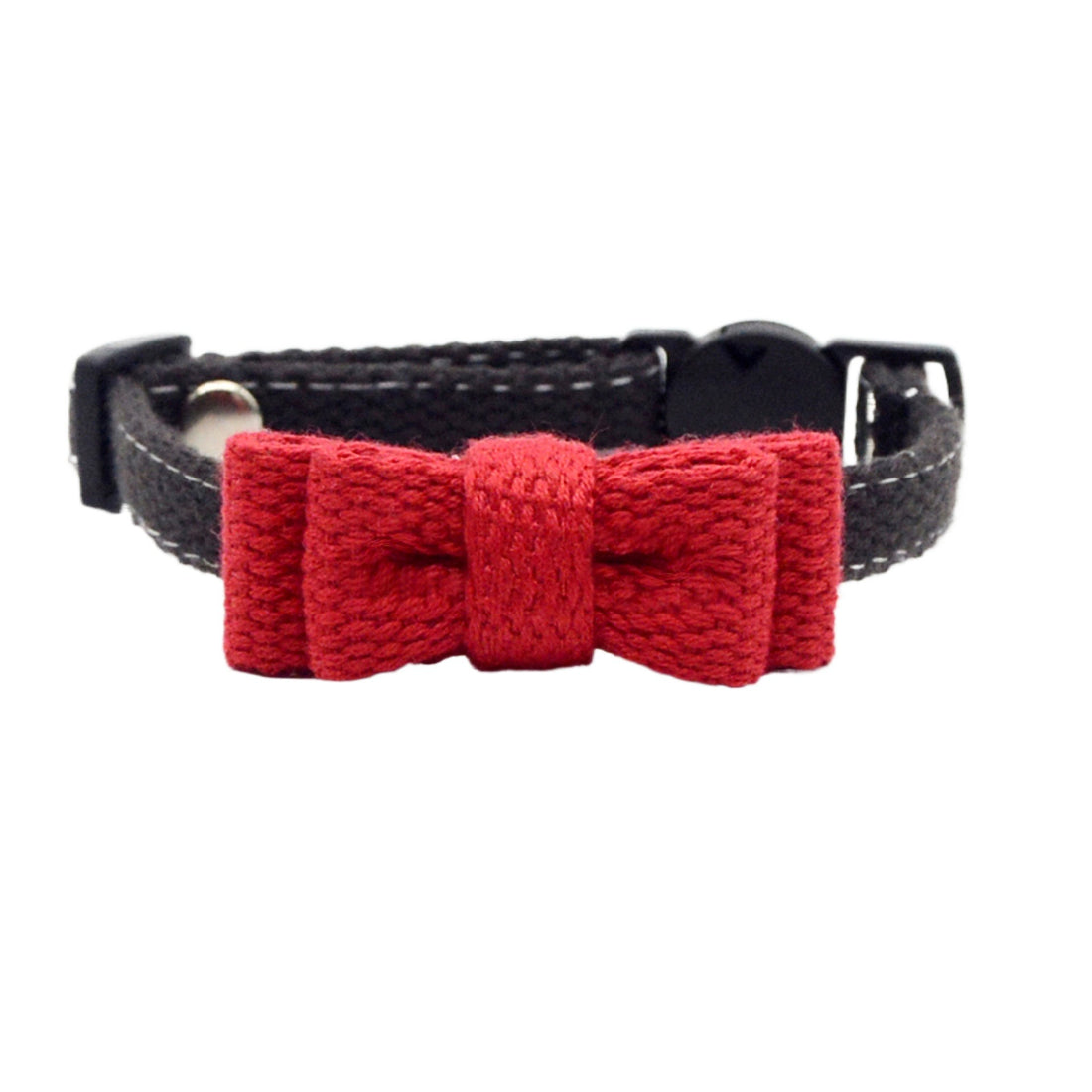 Close-up of Mokka textured bow cat collar in brown with adjustable strap