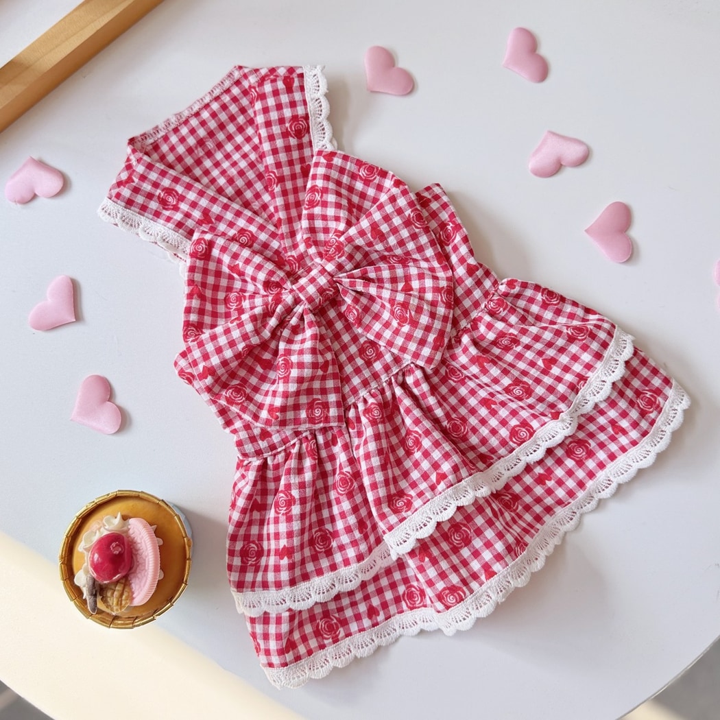 Ozzie - Rose Gingham Double-Layer Pet Dress