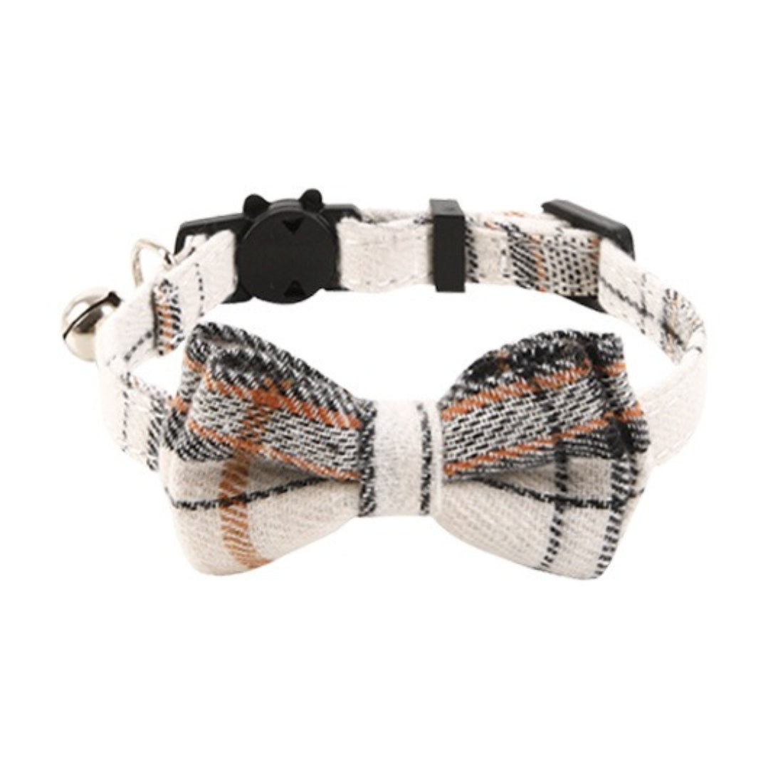 Mokka Cozy Plaid Bow Cat Collar displayed on a white background