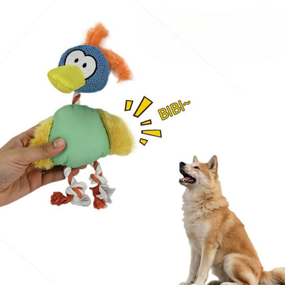 Petkin Bird Plush Rope Dog Toy held in hand, highlighting size and texture