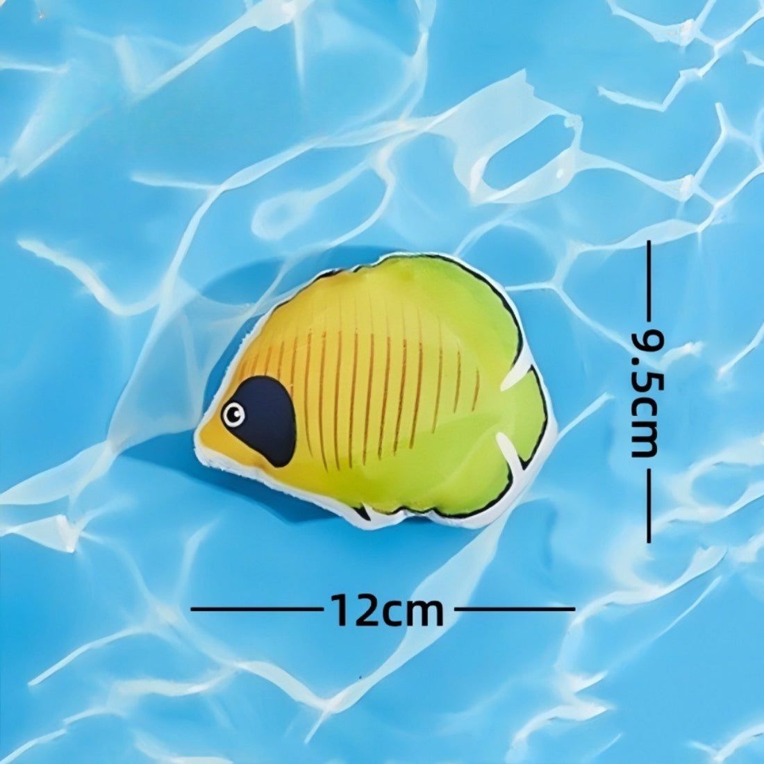 Top view of Moo fish plush cat toy highlighting its curved shape and tail