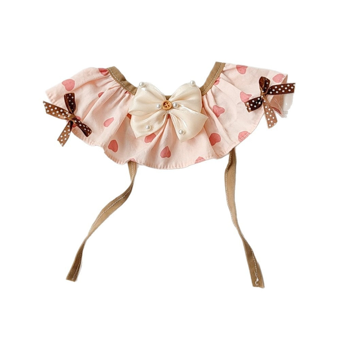 Mokka cat bib displayed flat showing heart bow design