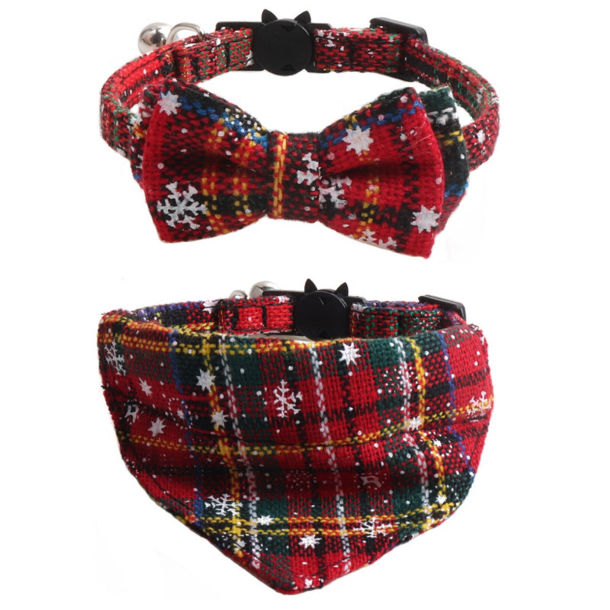 Christmoo - Festive Plaid Pet Collar and Bandana Set