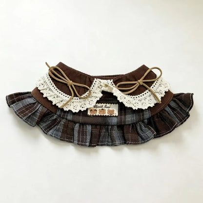 Mokka Brown Plaid Dog Dress with Lace