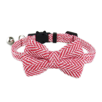 Close-up of Mokka herringbone bow tie cat collar showing fabric texture