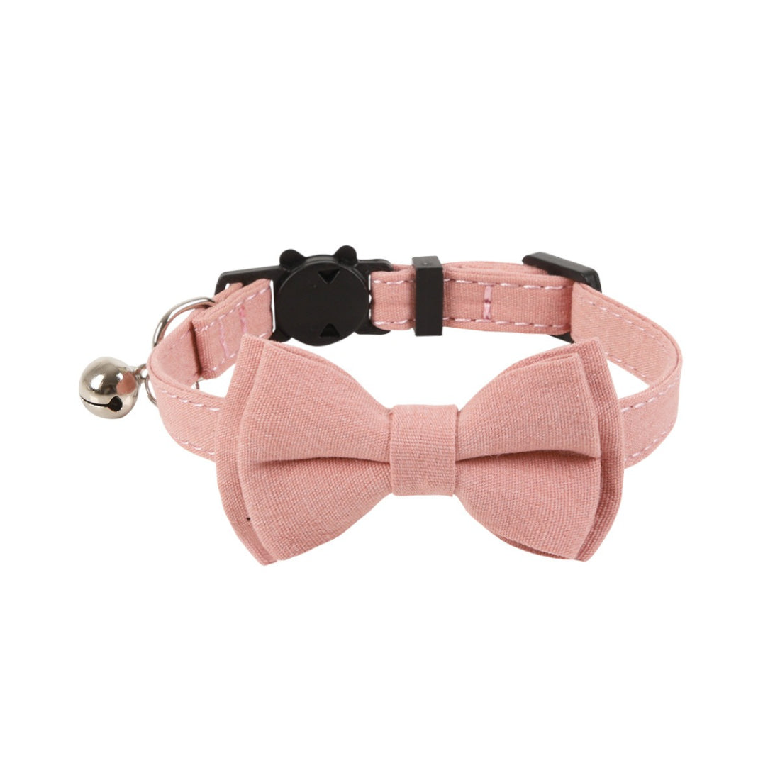 Close-up of Mokka solid color bow cat collar with bell showing bow detail