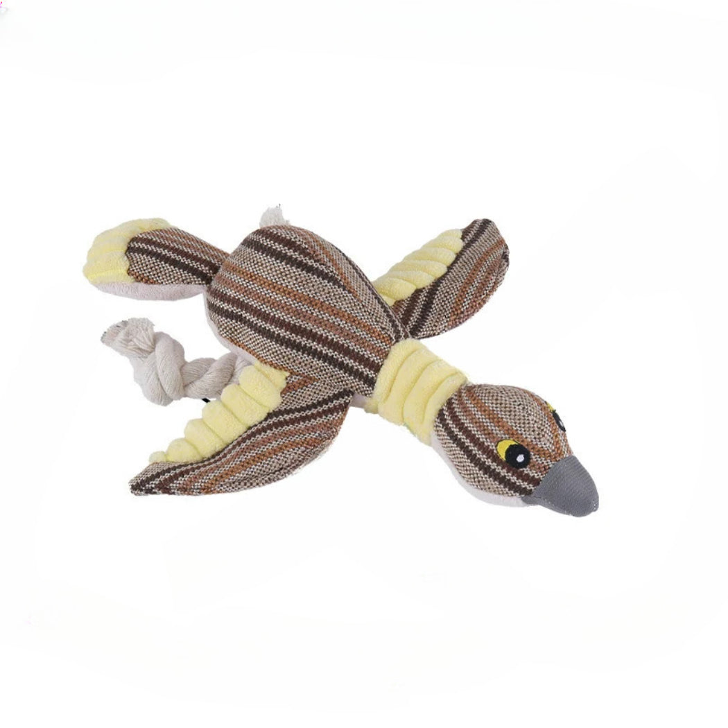 Petkin - Plush Bird with Rope Tail Dog Toy