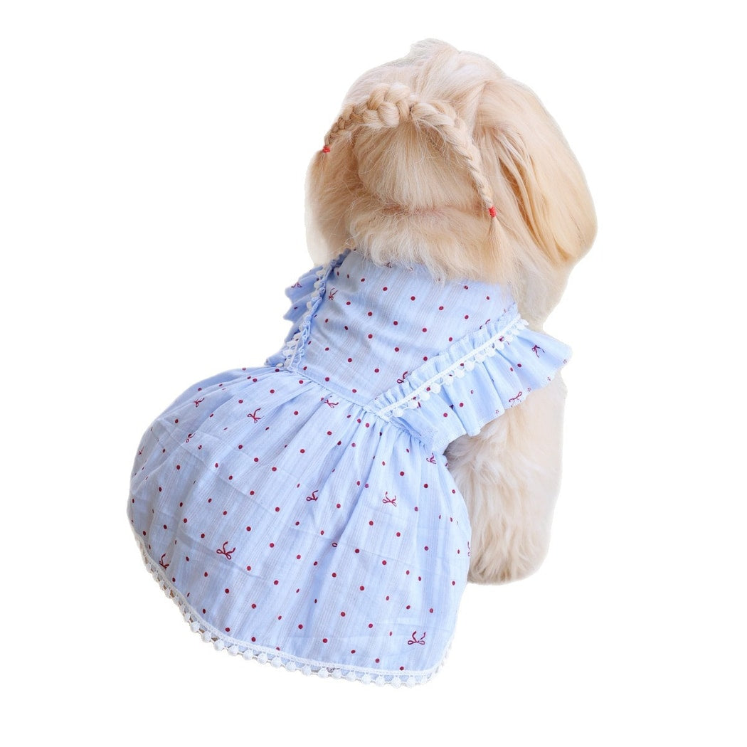 Ozzie - Blue Polka Dot Ruffle Trim Pet Dress