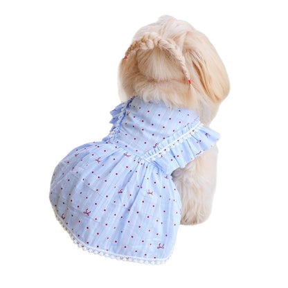 Ozzie - Blue Polka Dot Ruffle Trim Pet Dress