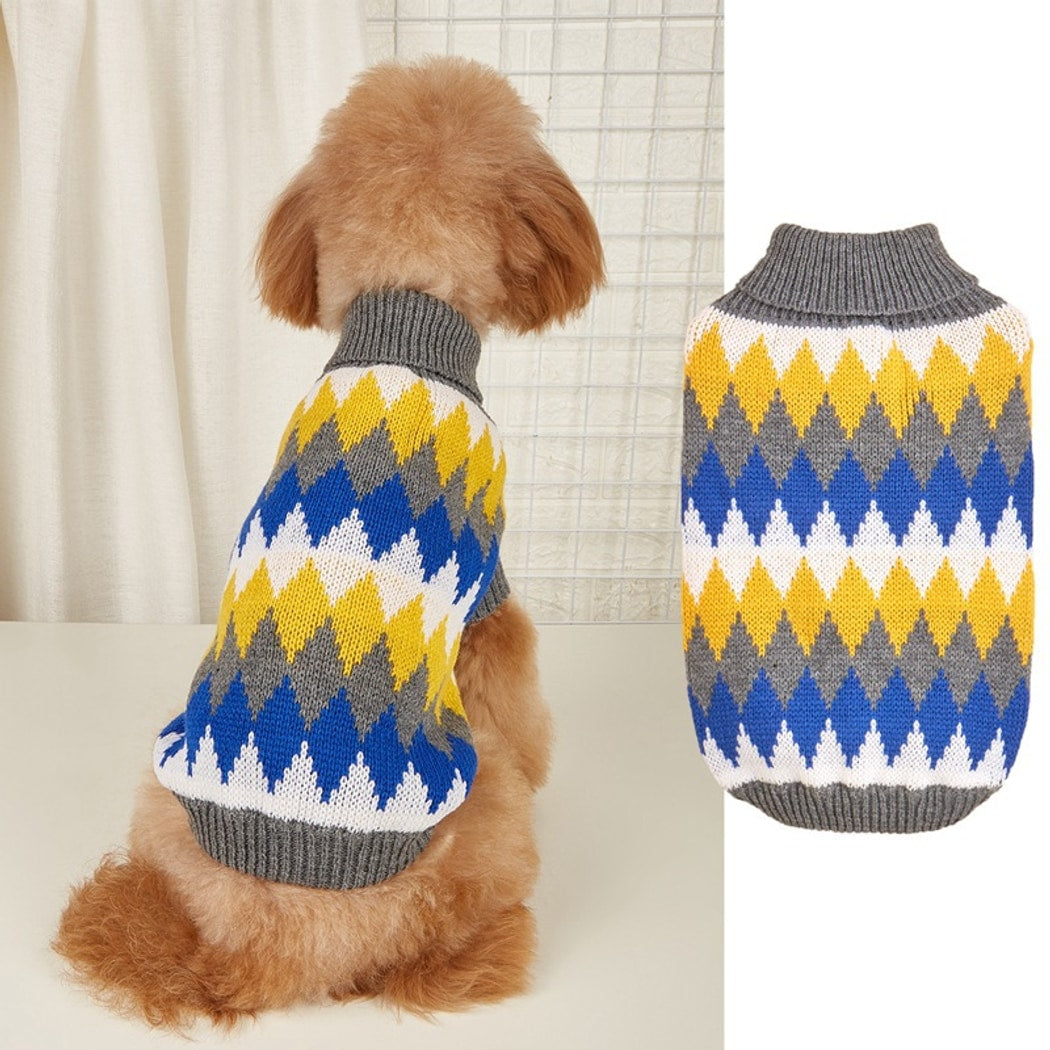 Ozzie - Retro Triangle Pattern Turtleneck Dog Sweater
