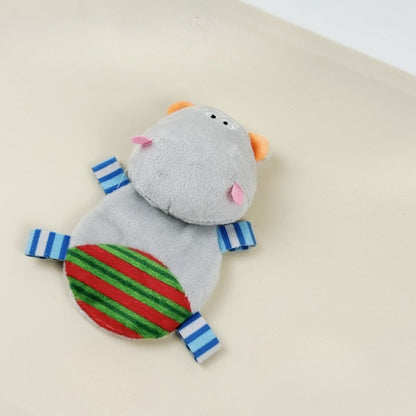 Close-up of Moo hippo cat plush toy showing embroidered eyes and nose details