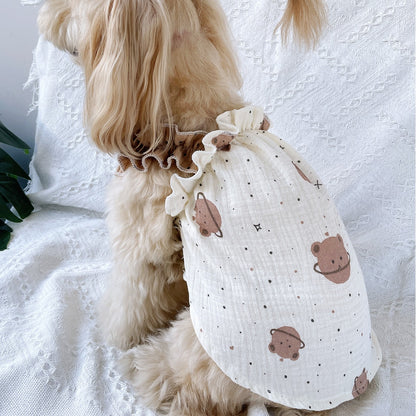 Ozzie - Princess Ruffle Strap Bear Print Pet Dress