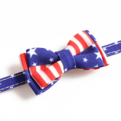 Mokka patriotic cat collar with red, white, and blue bow tie for holiday wear