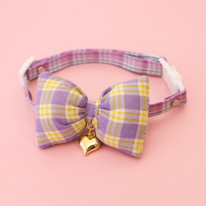 Mokka - Plaid or Polka Dot Bow Bell Pet Collar