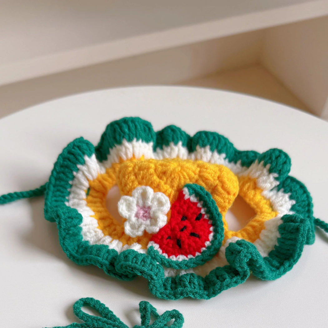 Ozzie - Watermelon Flower Crochet Pet Collar & Hat