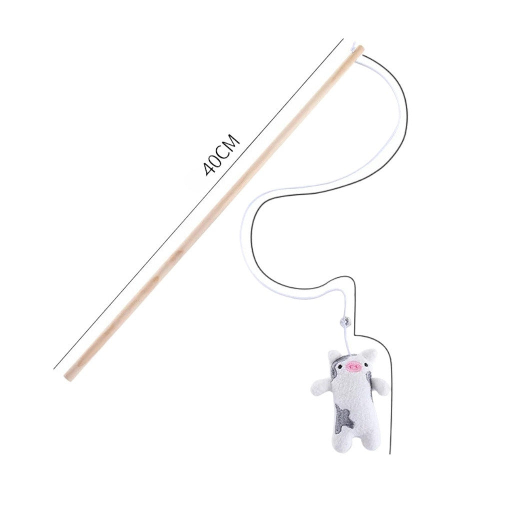 Moo - Plush Character Wand Cat Toy