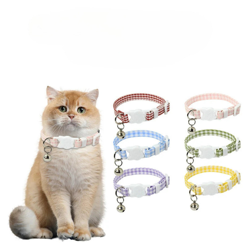 Mokka - Gingham Check Breakaway Bell Cat Collar