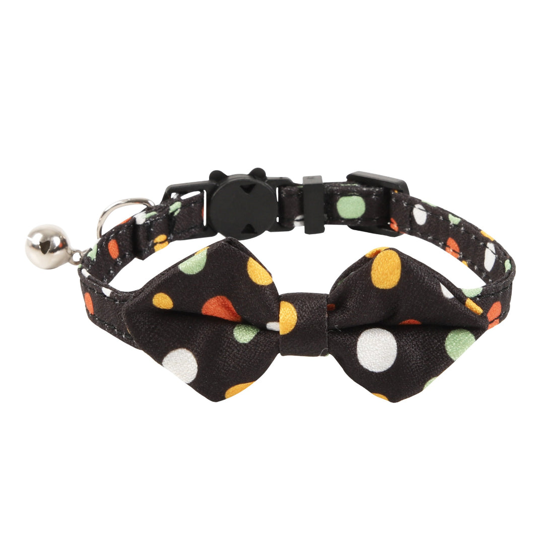 Mokka colorful dot bow cat collar with multicolored dots on a light background