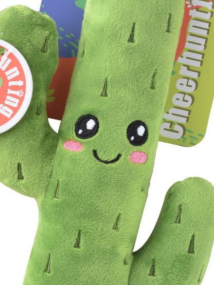 Close-up of Petkin cactus dog toy with stitched face