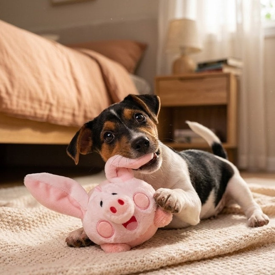 Petkin - Pig Shape Bird Sound Squeaky Plush Dog Toy