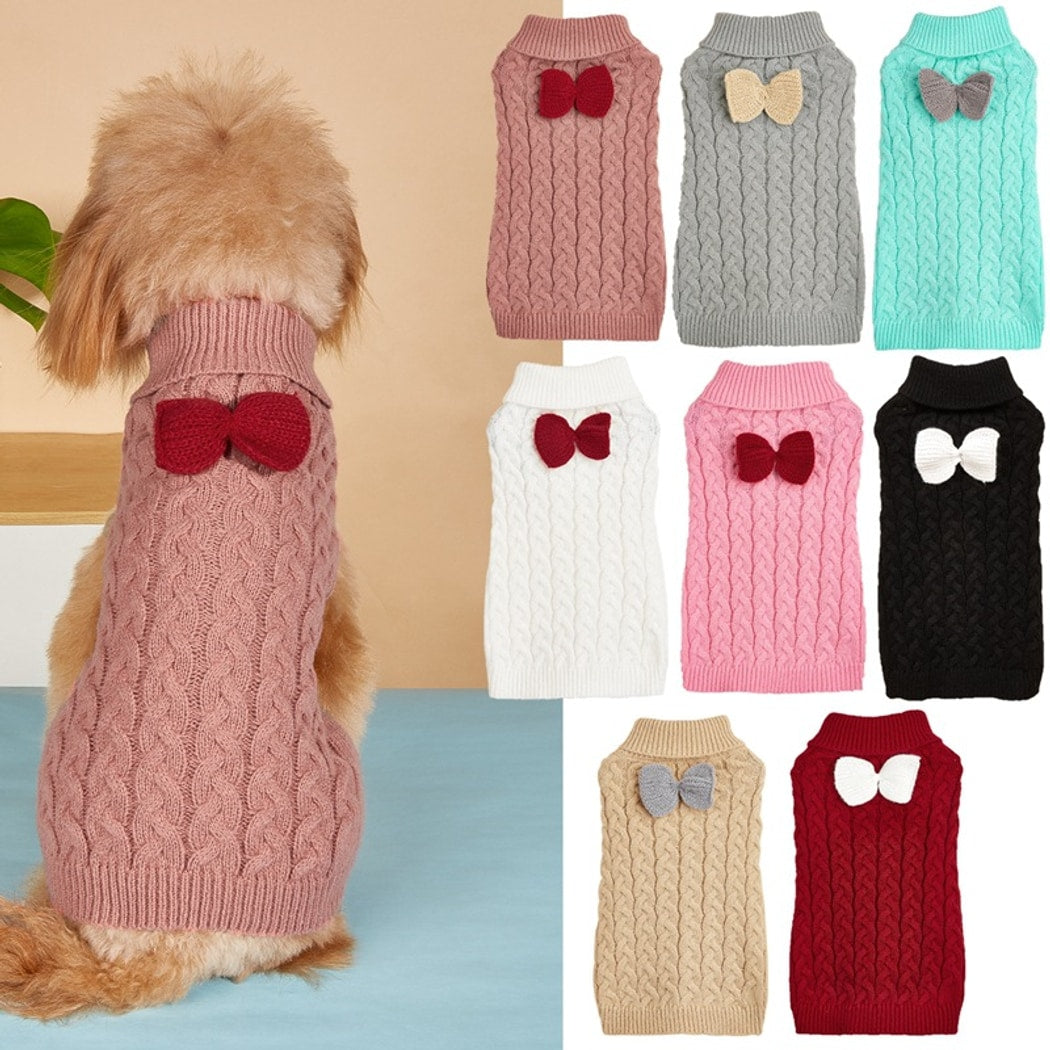 Ozzie - Bow Detail Cable Knit Dog Sweater