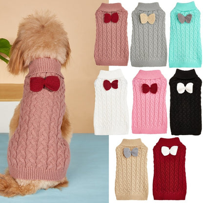 Ozzie - Bow Detail Cable Knit Dog Sweater