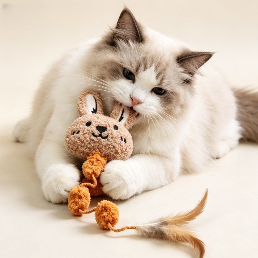 Moo - Bunny Face with Feather Cat Toy