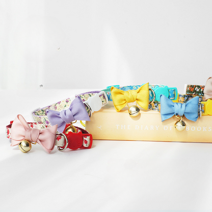 Mokka adjustable cat collar with floral design displayed on white background