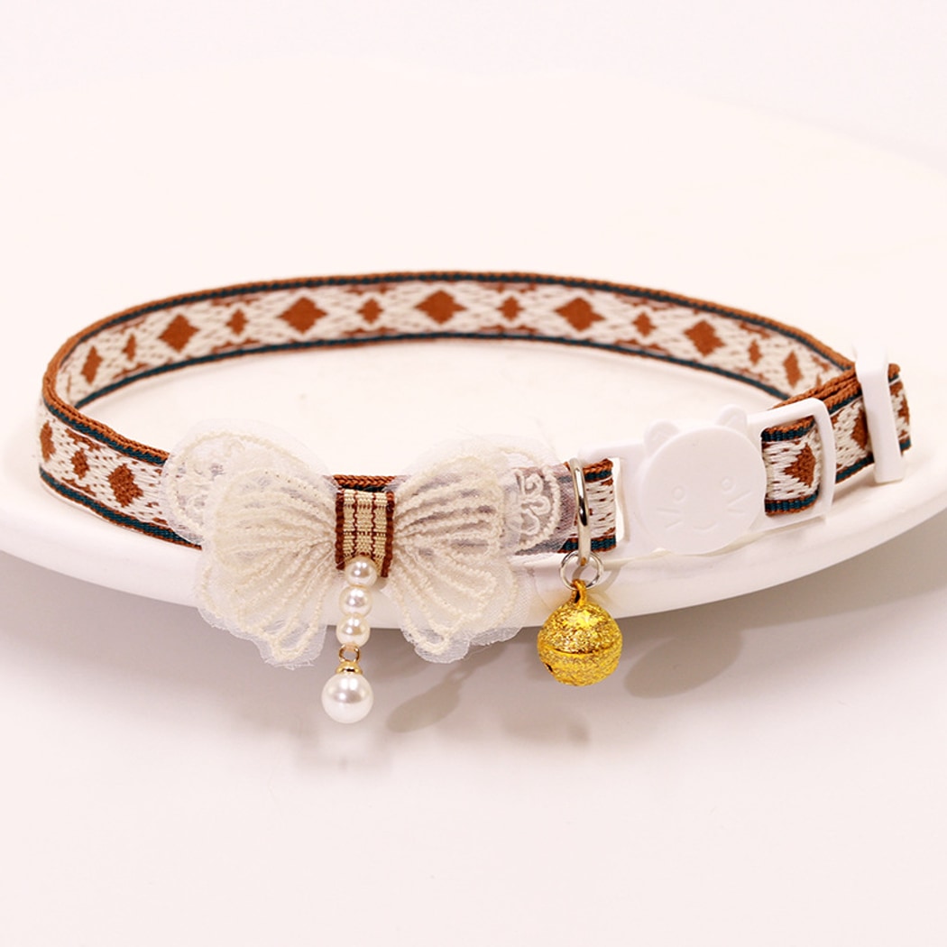 Mokka - Folksy Style Geometric Patterns Bow Cat Collar