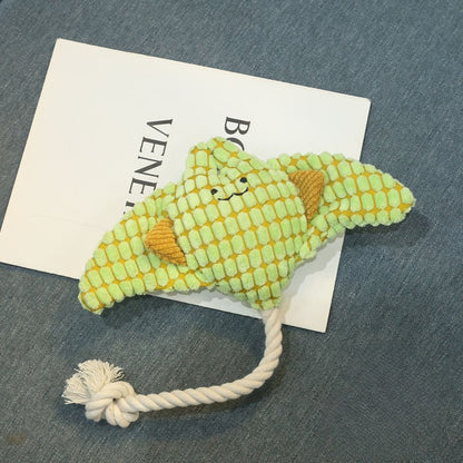 Side view of the Petkin Rope Tug Stingray dog toy highlighting the durable braided rope handle