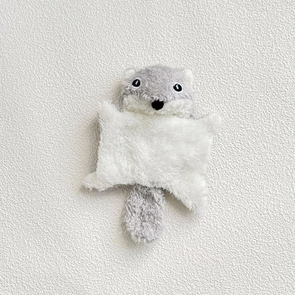 Plush squirrel kicker cat toy positioned upright on a plain background