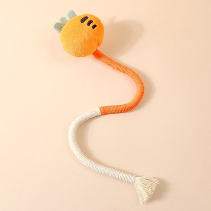 Cat playing with Moo interactive wand toy featuring dangling plush charm and feathers