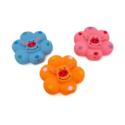 Petkin Flower Pig Squeaky Toy showing front view with pink flower design