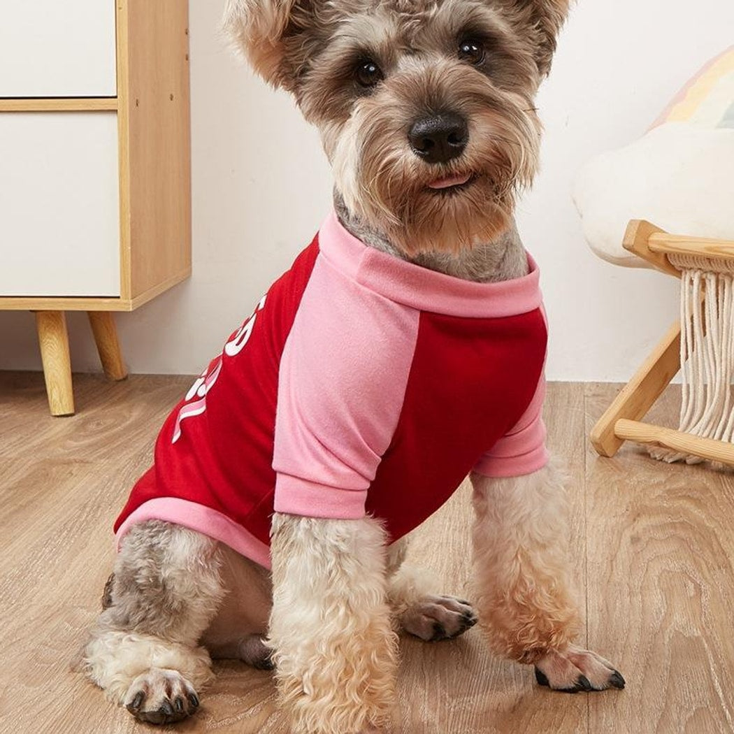 Ozzie - Heart Print Contrast Sleeve Pet Dog T-Shirt