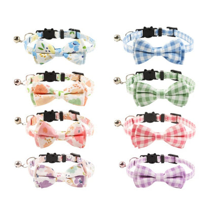 Mokka cat collar with floral and gingham bow displayed on white background