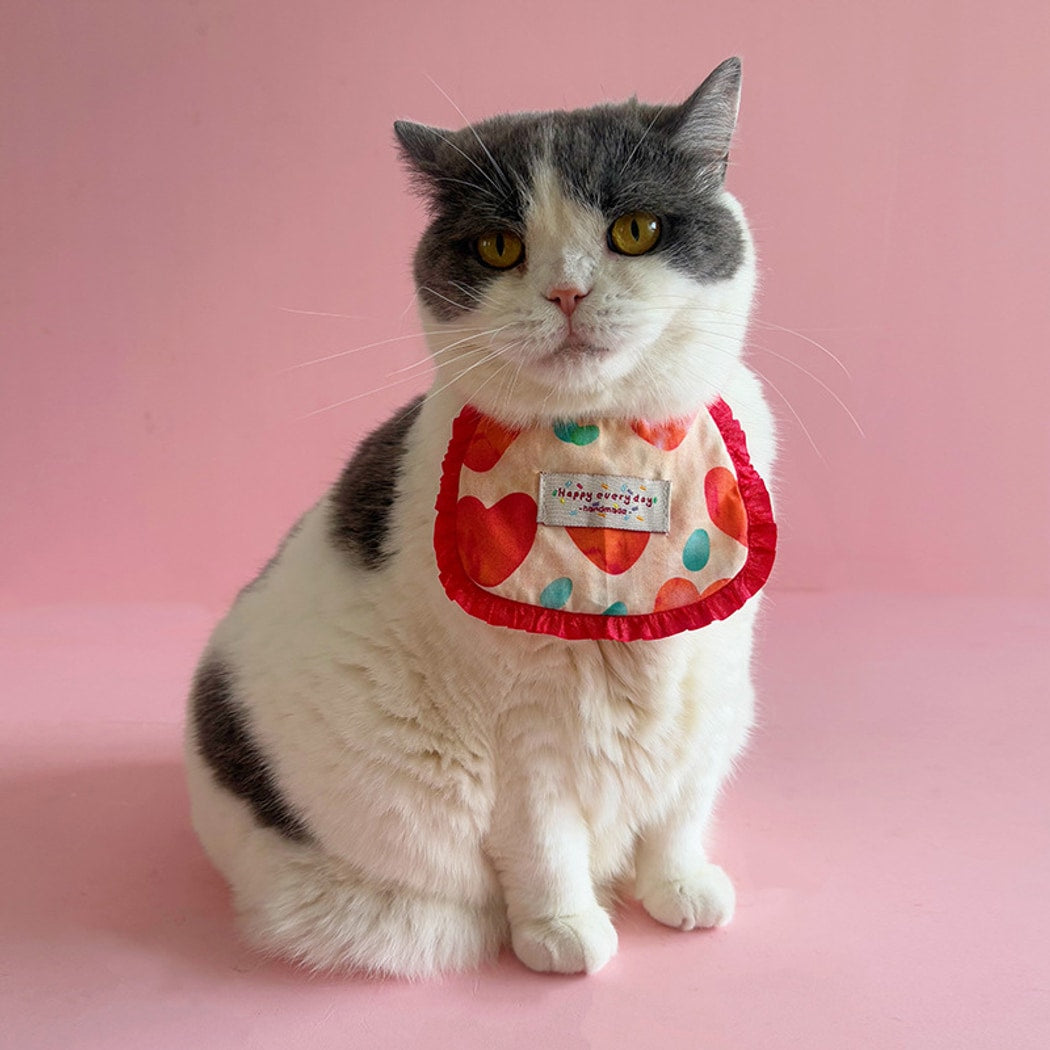 Mokka - Heart Print Tie On Cat Bib
